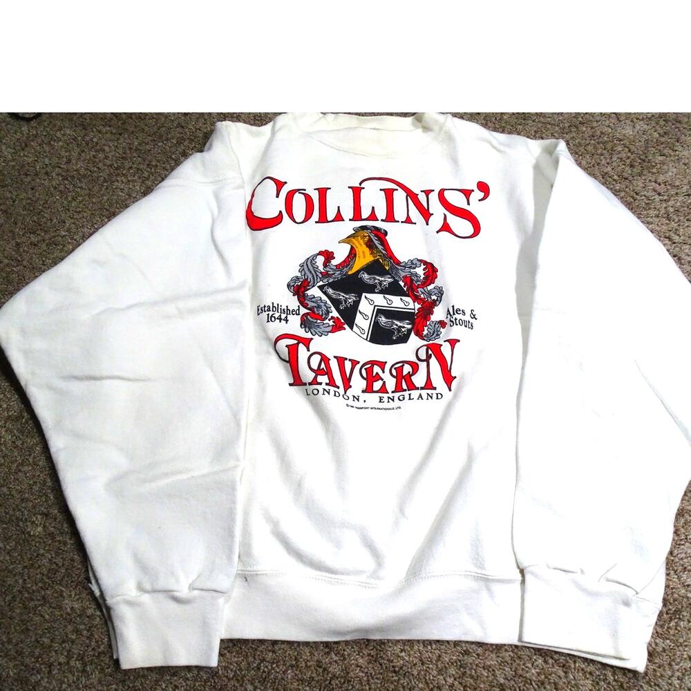 Vtg 90s Collins Tavern London England Crewneck Sweatshirt XL Retro Pub Graphic
